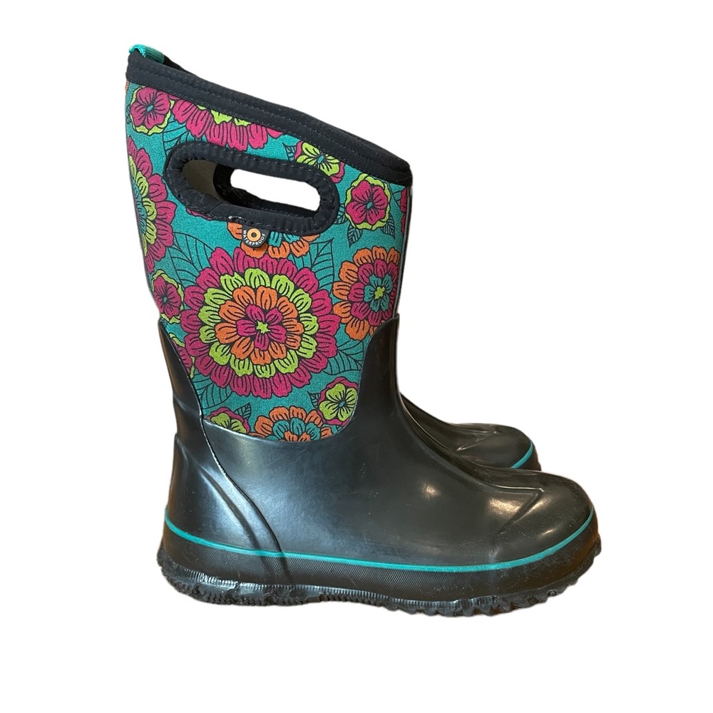 Bogs Kids Rain & Snow Boots - Black with Floral Pattern